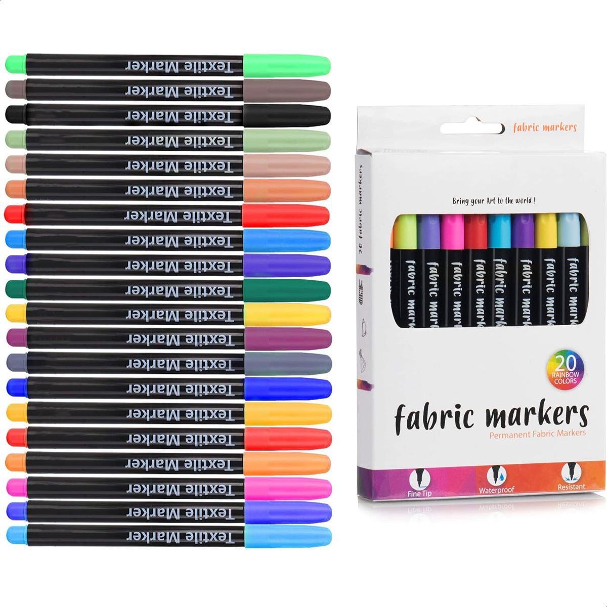 Textielstiften | Textielmarkers | Kleding stiften | 20 Stuks